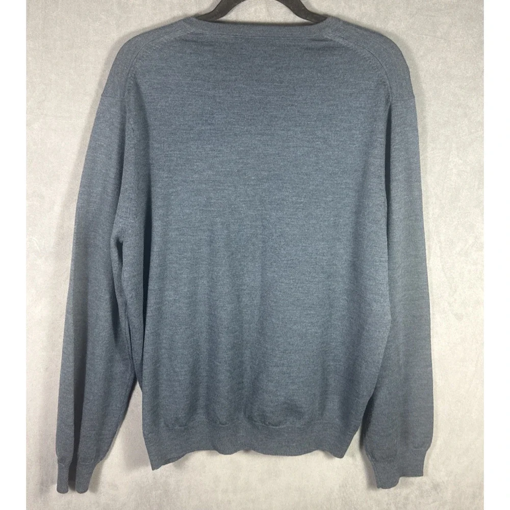J.Crew Mens XL 100% Merino Wool V-Neck Sweater Teal Blue Extra Large Pullover‎